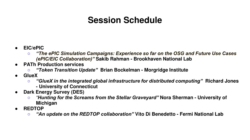 session schedule