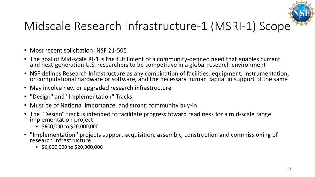 midscale research infrastructure 1 msri 1 scope