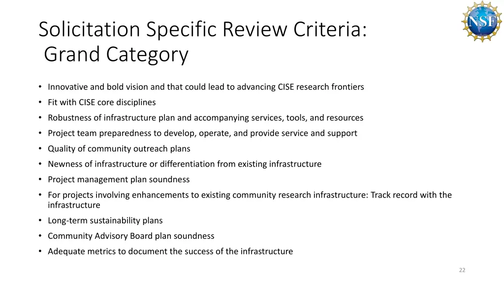 solicitation specific review criteria grand