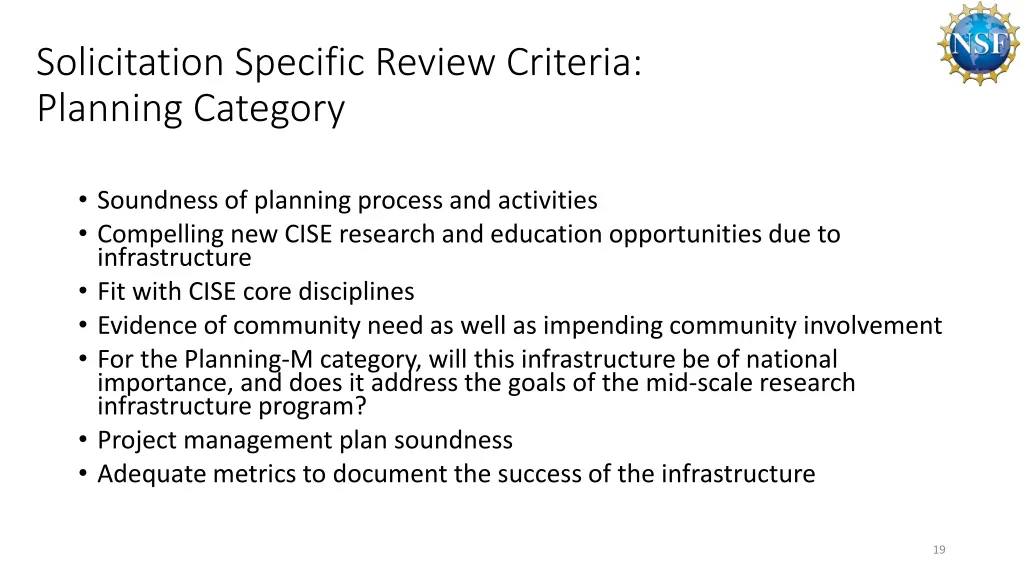 solicitation specific review criteria planning