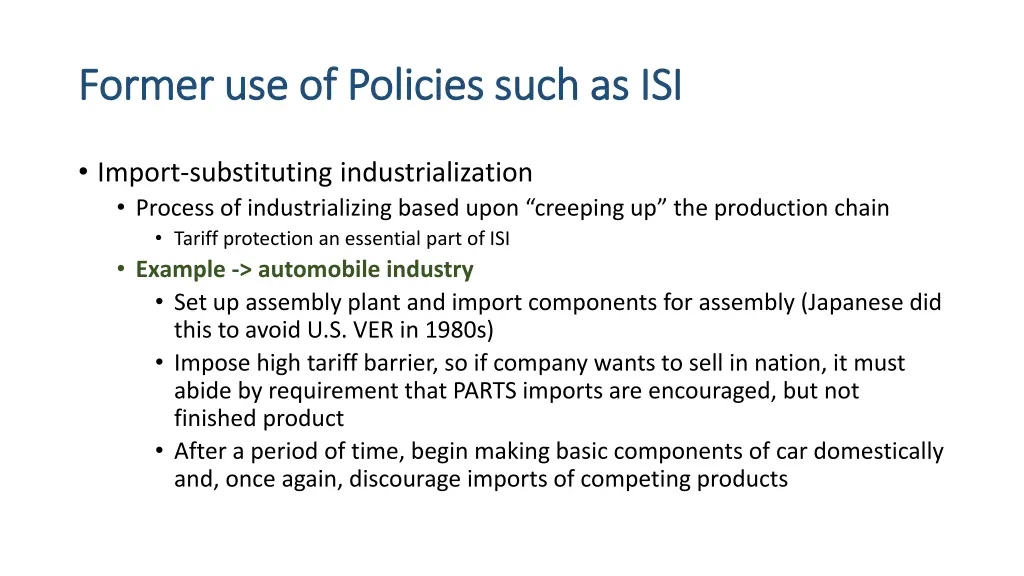 former use of policies such as isi former