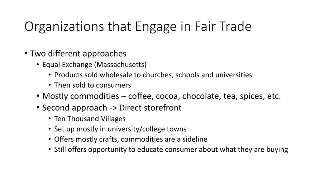 organizations that engage in fair trade