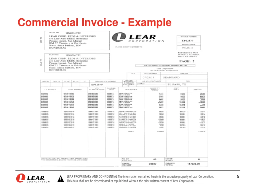 commercial invoice example