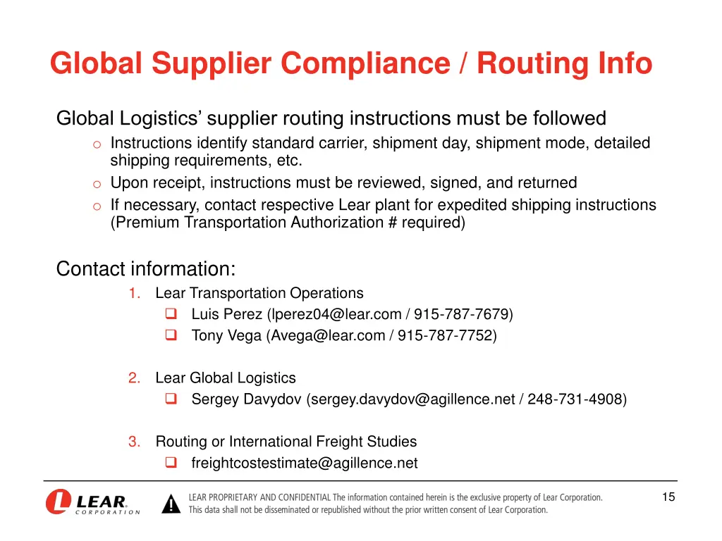 global supplier compliance routing info