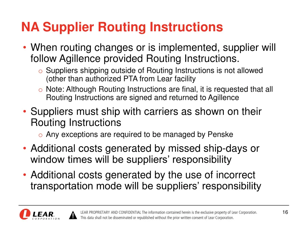 na supplier routing instructions