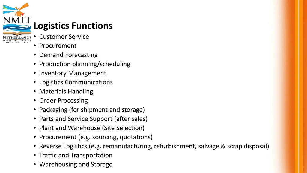 logistics functions customer service procurement
