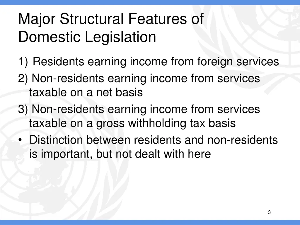 major structural features of domestic legislation
