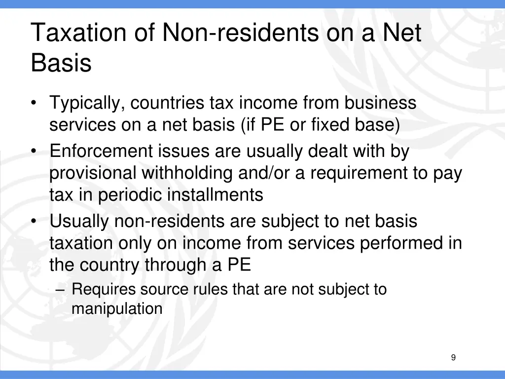 taxation of non residents on a net basis 1