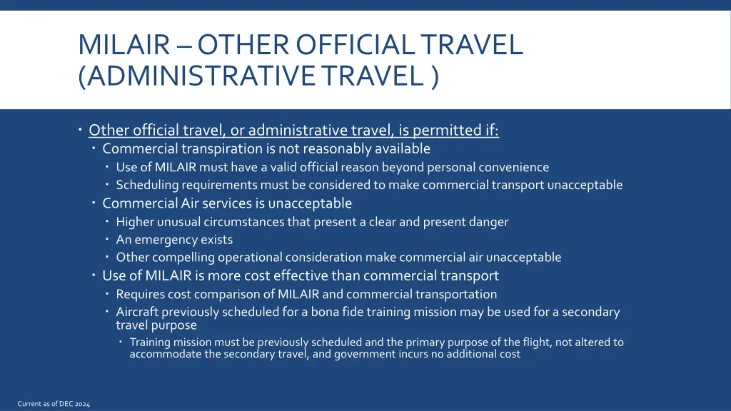 milair other official travel administrative travel