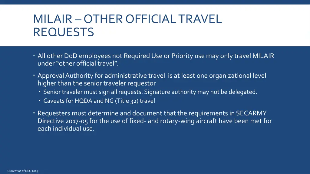 milair other official travel requests