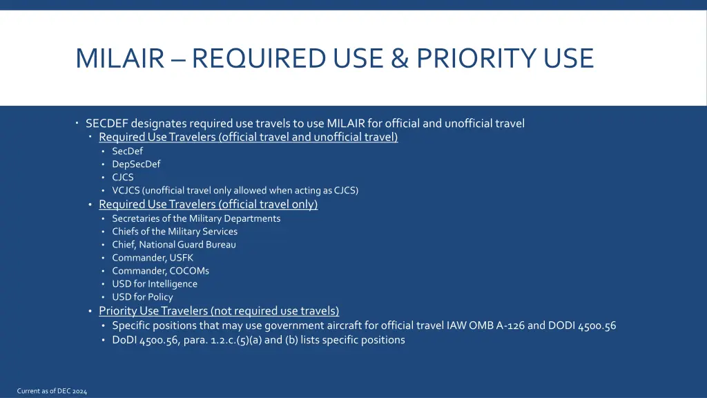 milair required use priority use