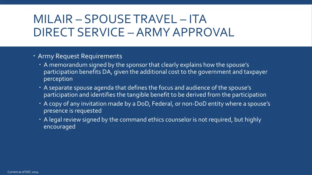 milair spouse travel ita direct service army 1