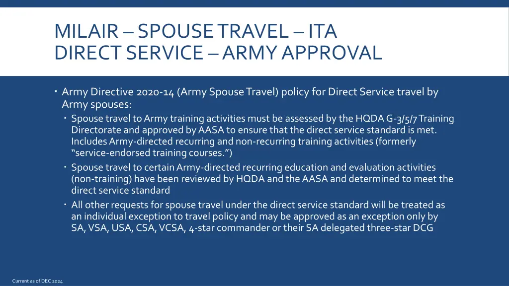 milair spouse travel ita direct service army