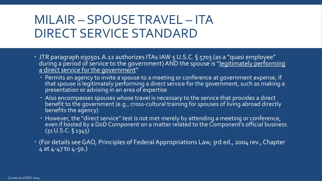 milair spouse travel ita direct service standard
