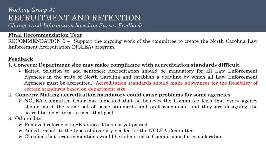 working group 1 recruitment and retention changes 3