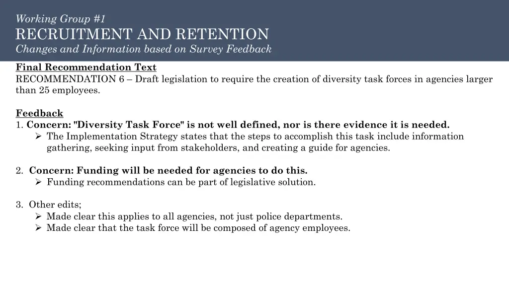 working group 1 recruitment and retention changes 4