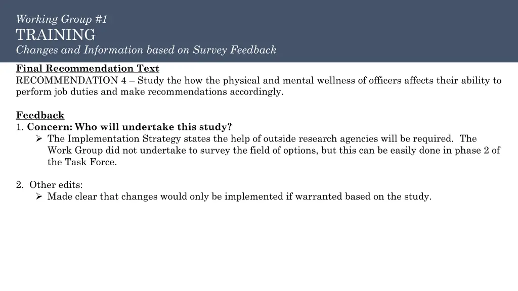 working group 1 training changes and information 1