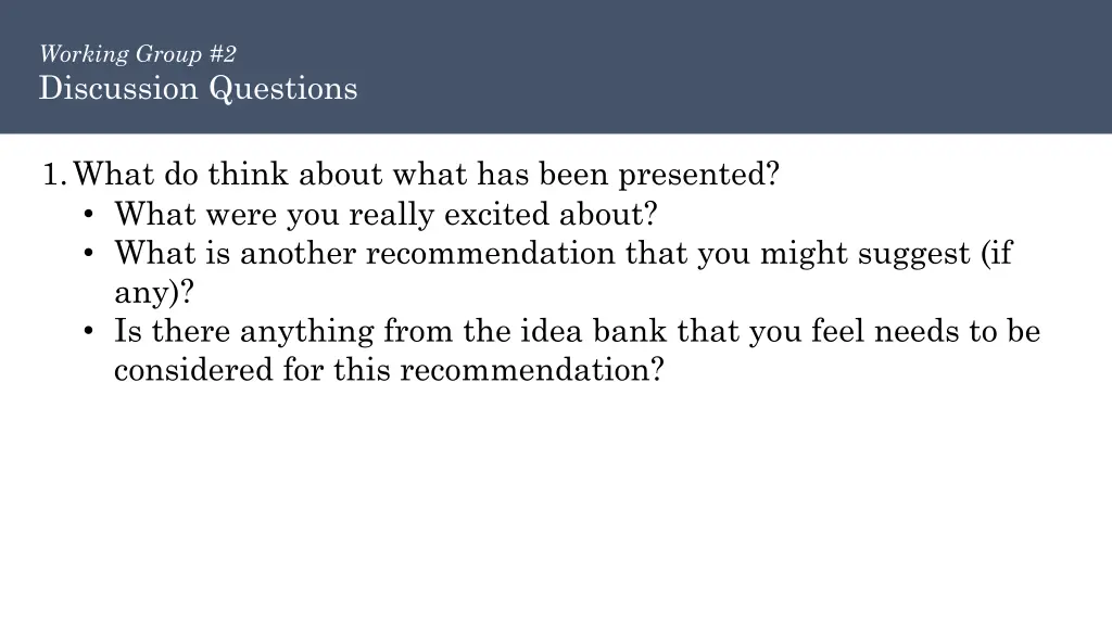 working group 2 discussion questions