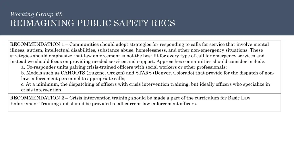 working group 2 reimagining public safety recs