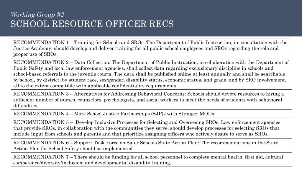 working group 2 school resource officer recs