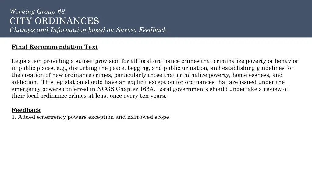 working group 3 city ordinances changes