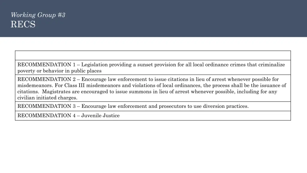 working group 3 recs