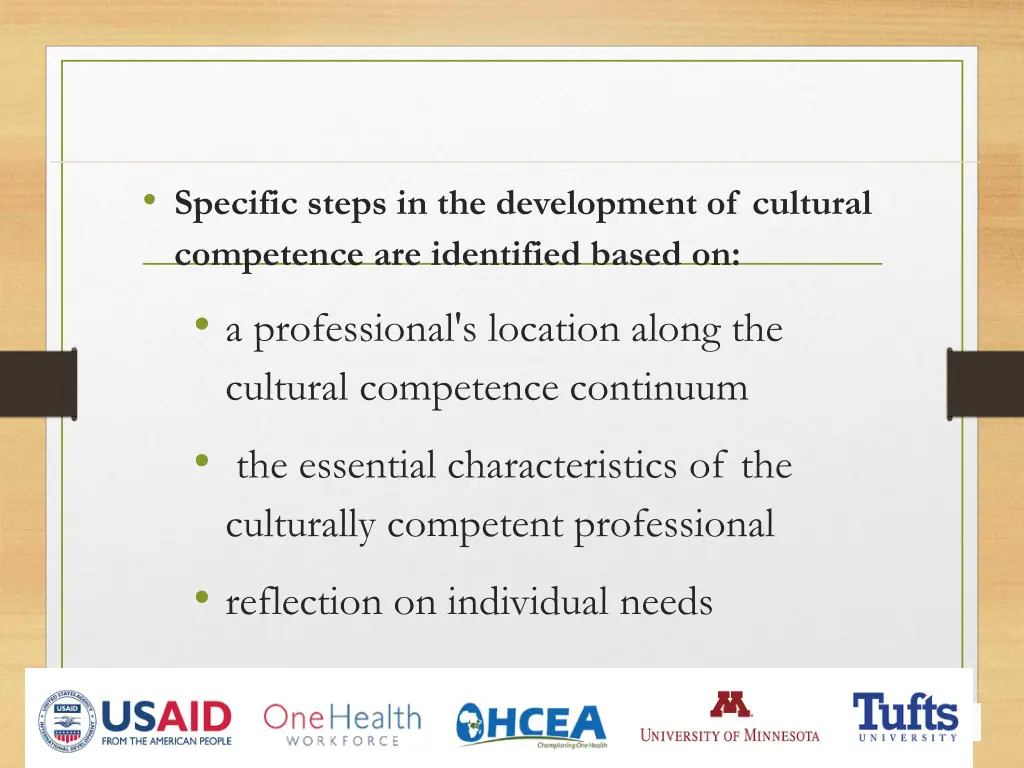 specific steps in the development of cultural