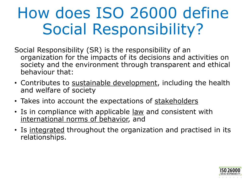 how does iso 26000 define social responsibility