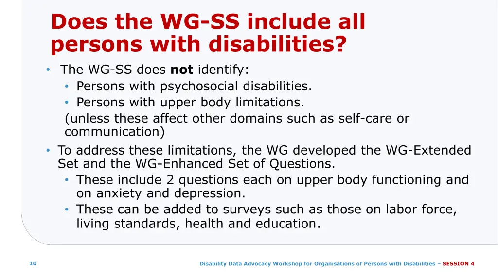 does the wg ss include all persons with