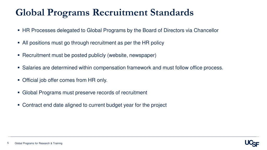 global programs recruitment standards