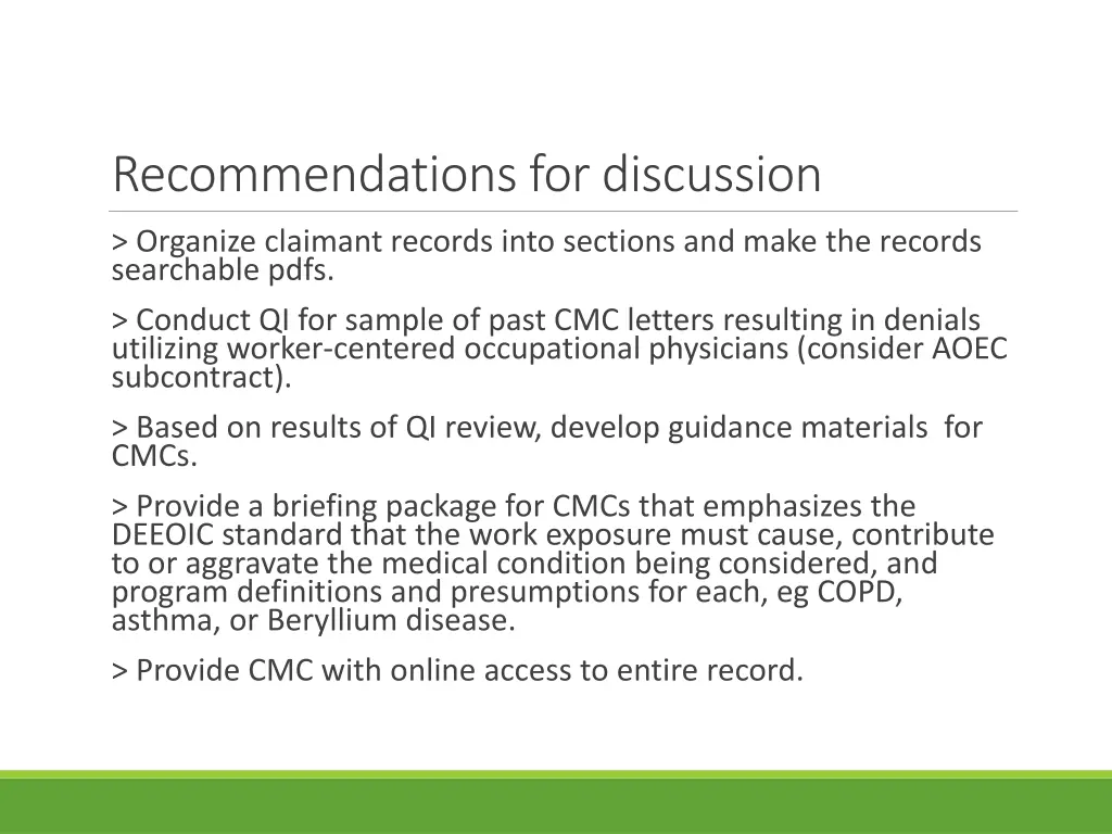 recommendations for discussion