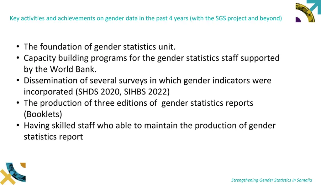 key activities and achievements on gender data 2