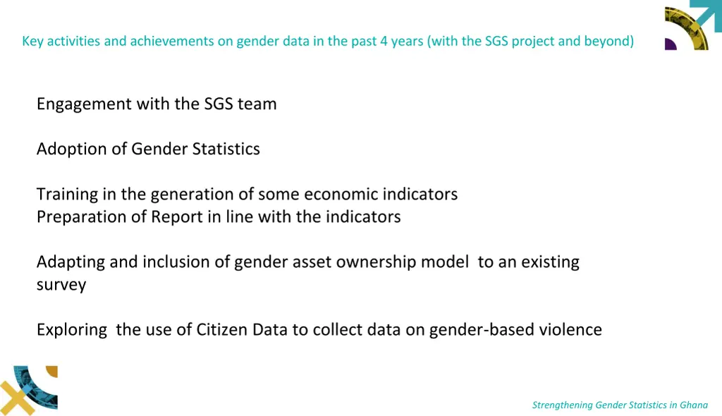 key activities and achievements on gender data