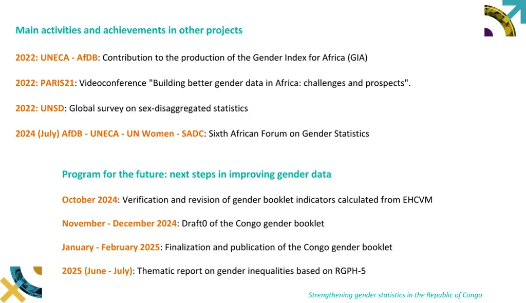 main activities and achievements in other projects