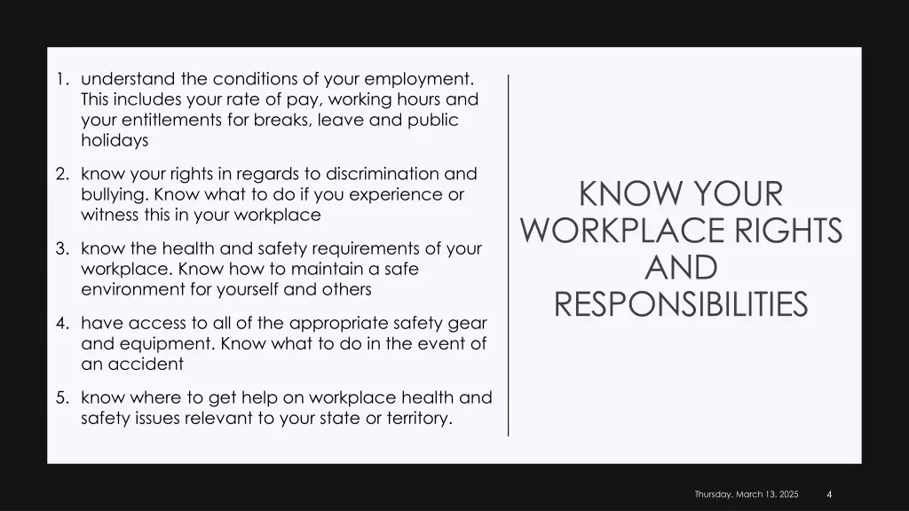 1 understand the conditions of your employment