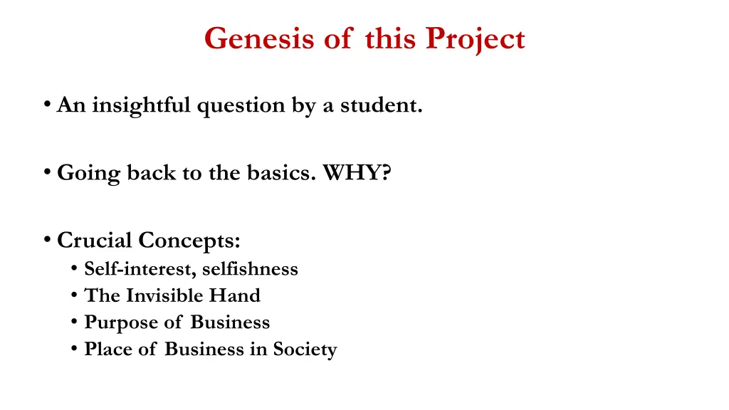 genesis of this project