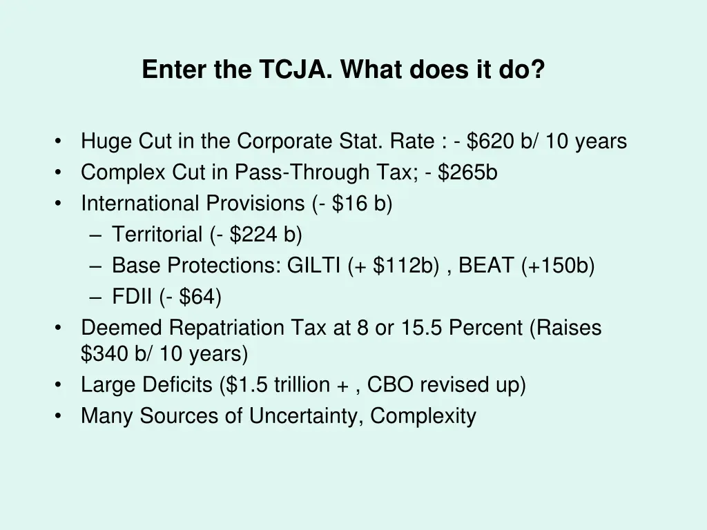 enter the tcja what does it do