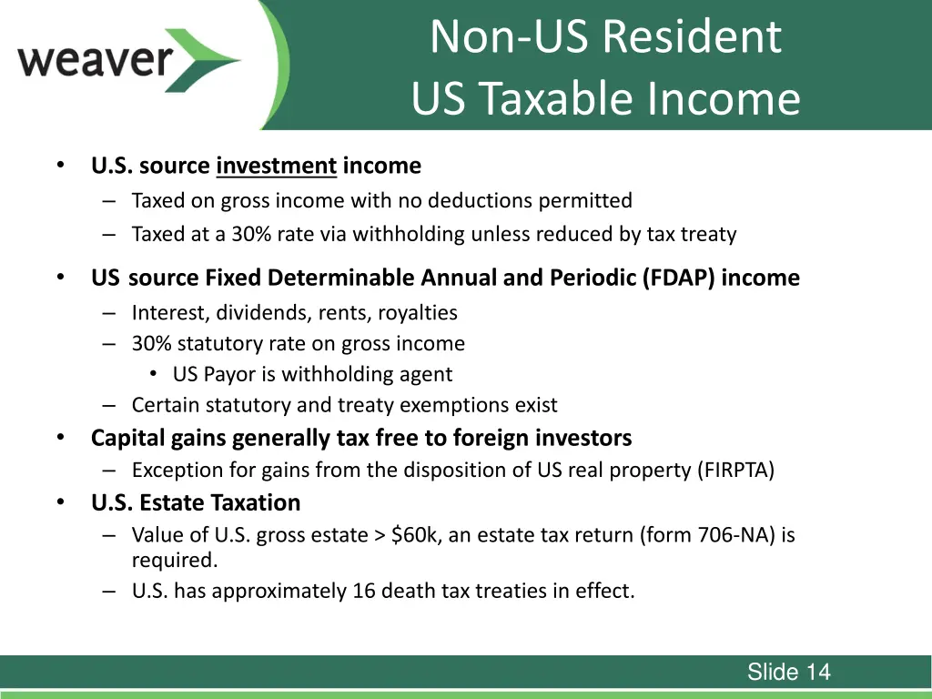 non us resident us taxable income