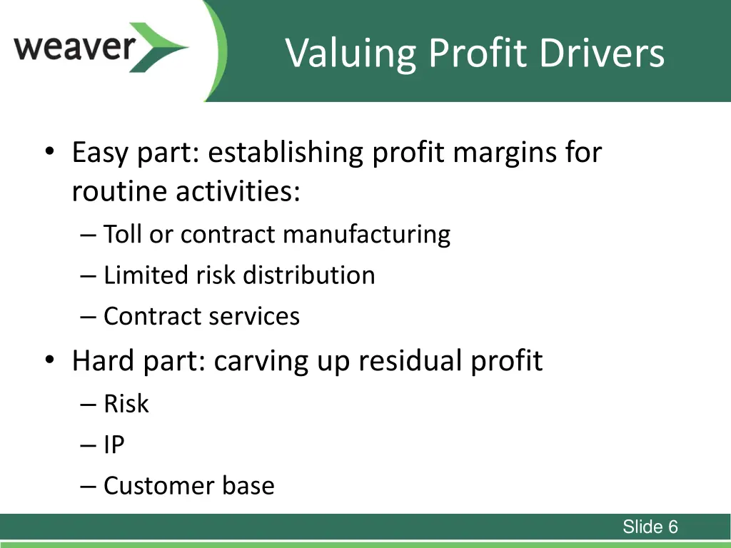 valuing profit drivers