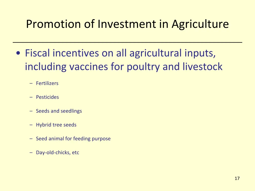 promotion of investment in agriculture