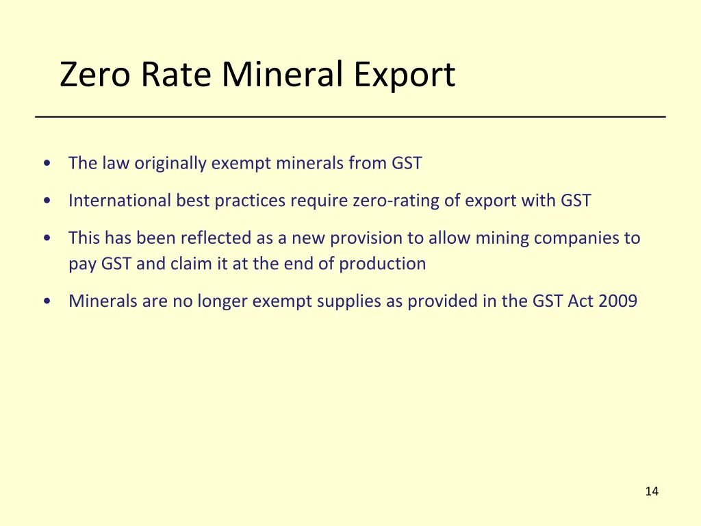 zero rate mineral export