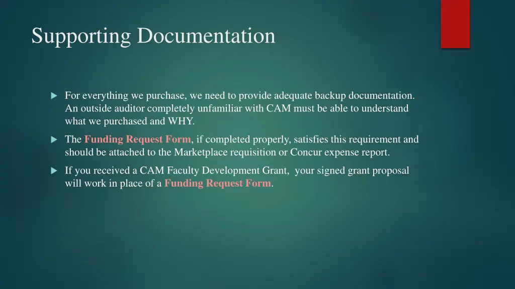 supporting documentation