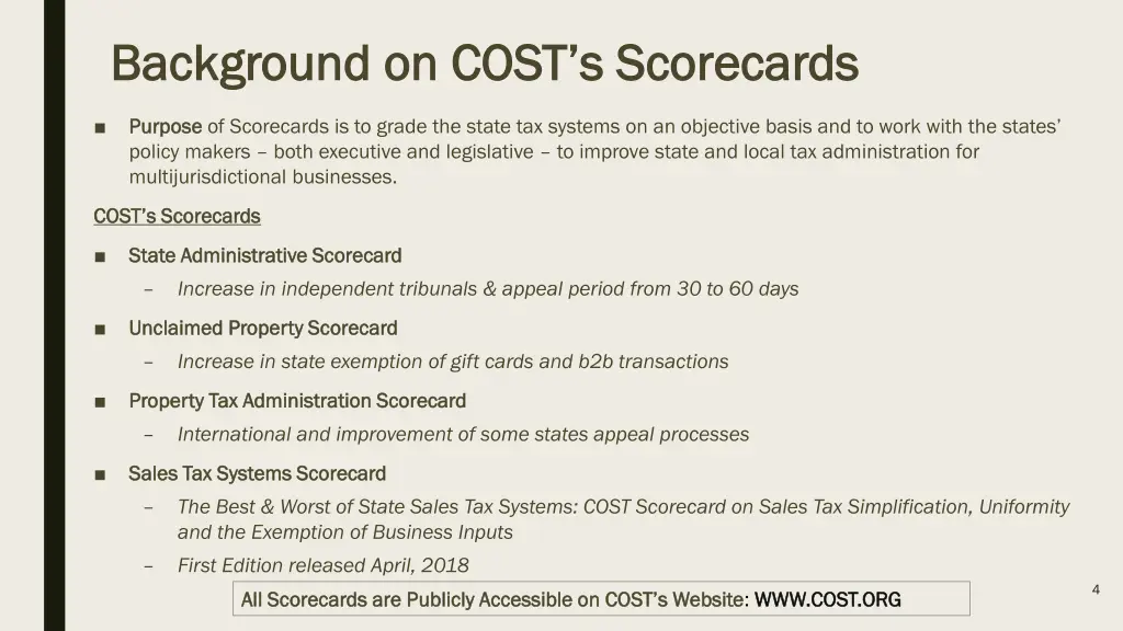 background on cost s scorecards background