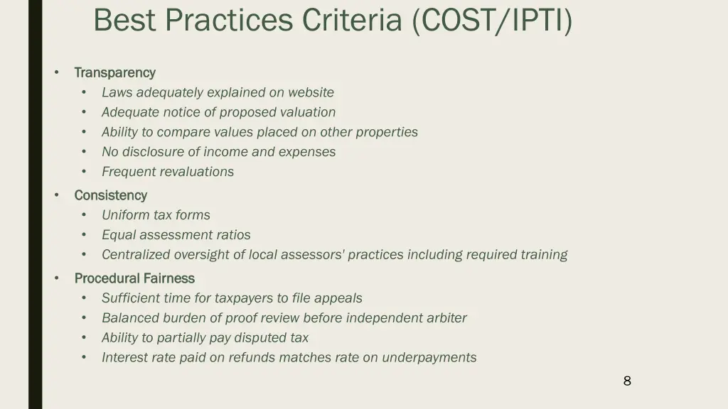 best practices criteria cost ipti