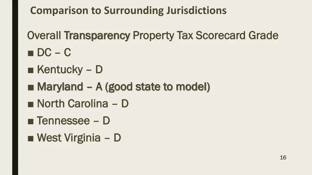 comparison to surrounding jurisdictions 1