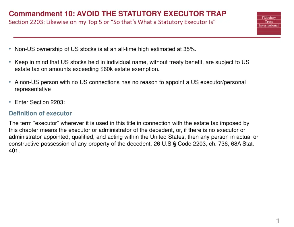 commandment 10 avoid the statutory executor trap