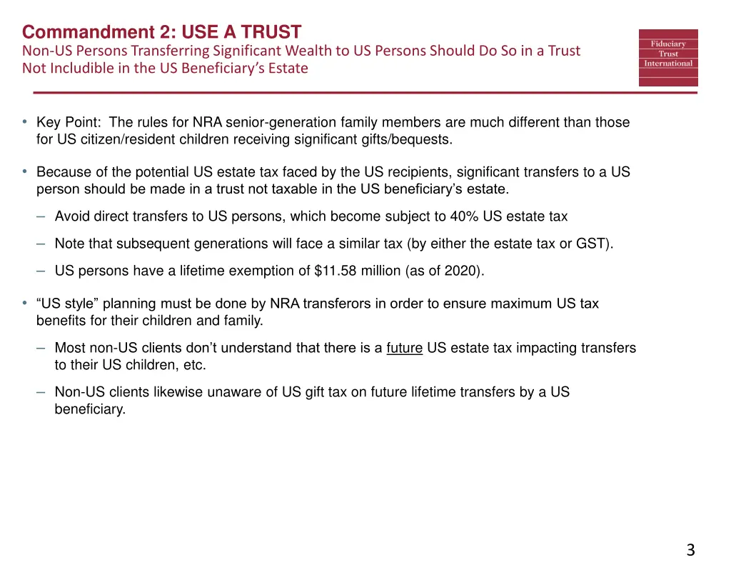 commandment 2 use a trust non us persons