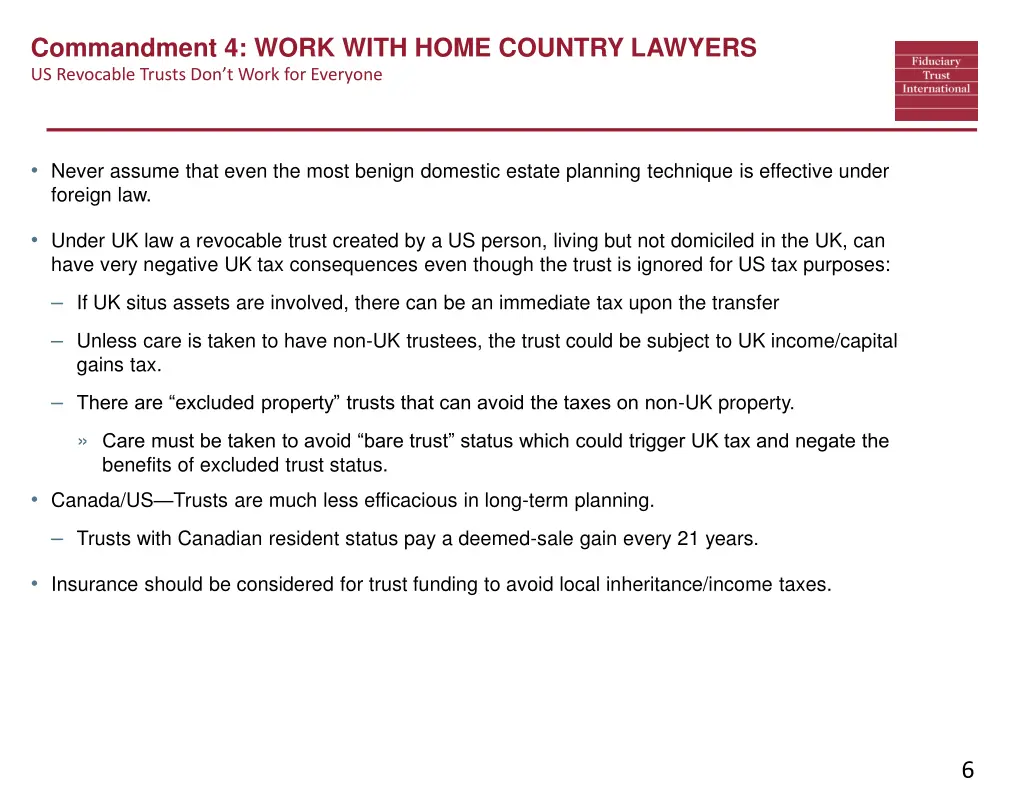 commandment 4 work with home country lawyers