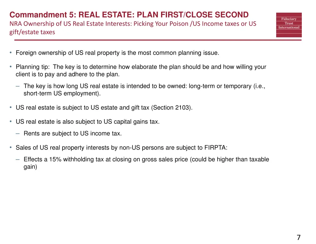 commandment 5 real estate plan first close second
