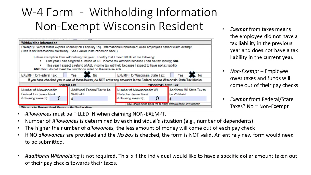 w 4 form withholding information non exempt